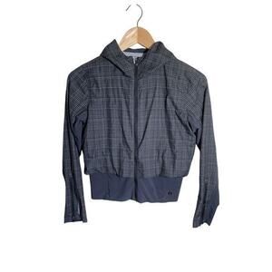 Brooks PureProject Athletic Hooded Jacket Lined Black Grey Plaid Women’s Size XS